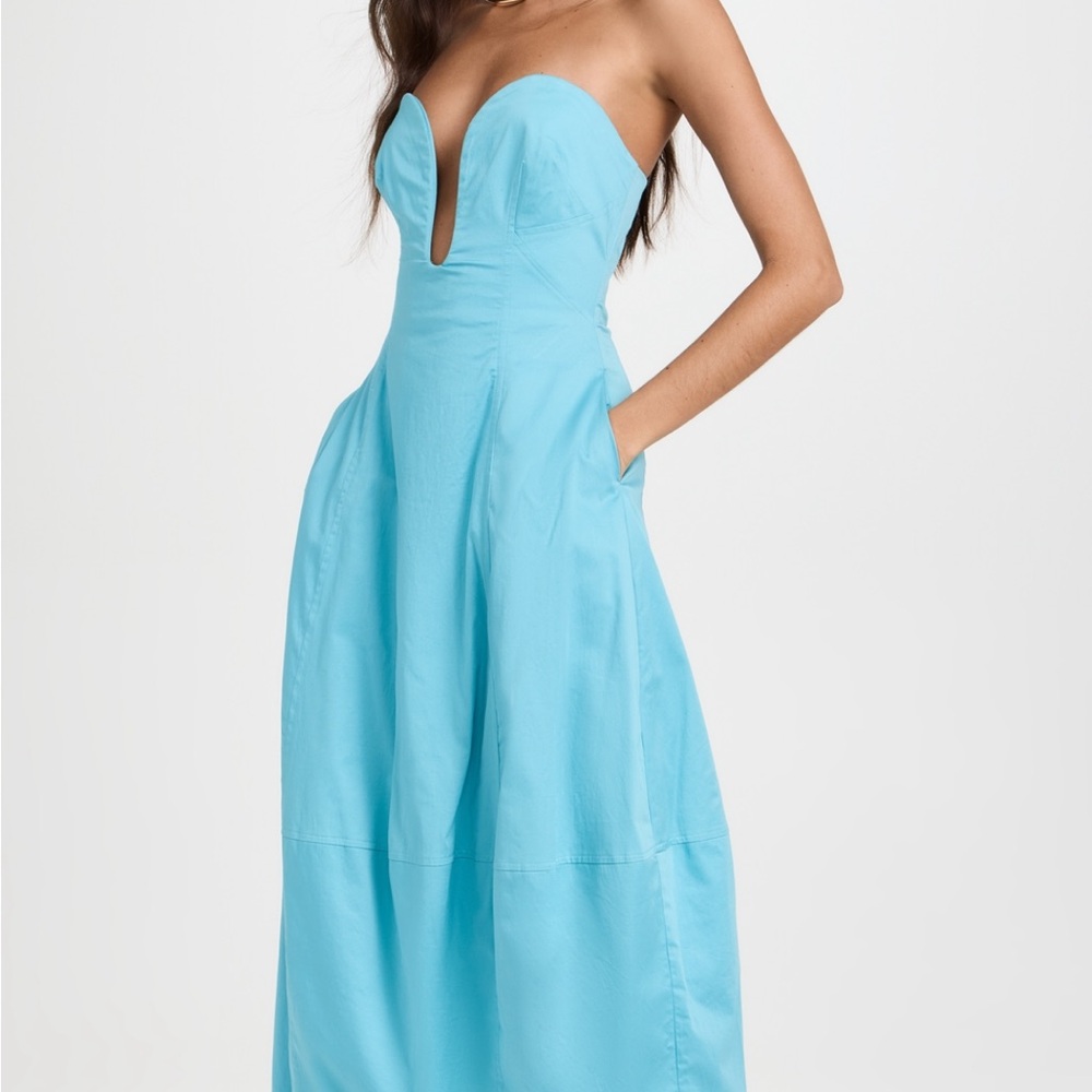 Light Blue Pleated A-line Strapless Dress with Sweetheart Neckline for Prom